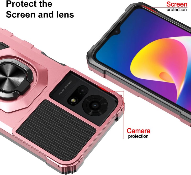 Mocotto for TCL K24/TCL K23/TCL 50 LE Phone Case with Tempered Glass Screen Protector,Military Grade Heavy Duty Shockproof Protective Cover,with Ring Kickstand (TCL K24,Rose Gold) - Image 2